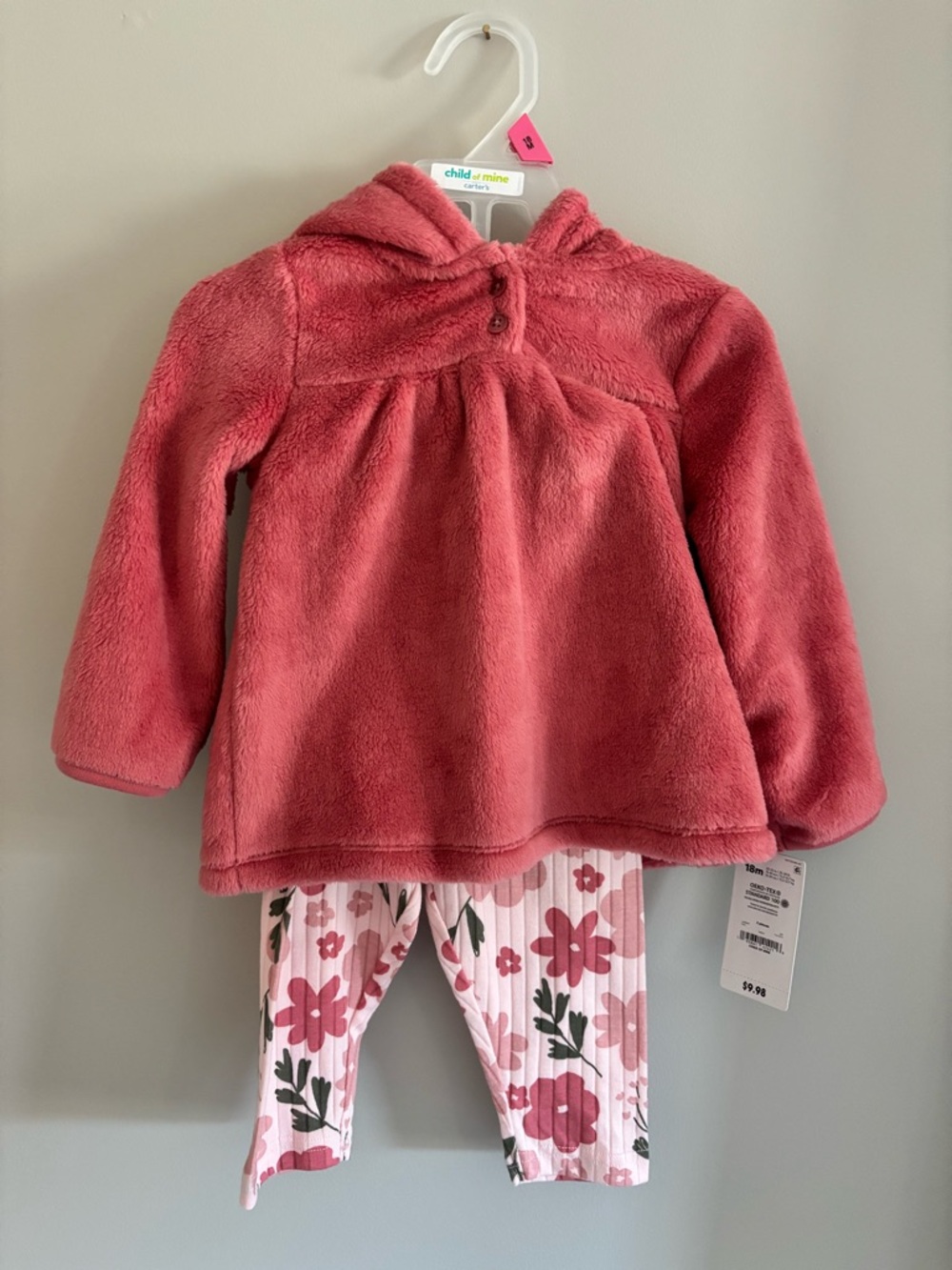 Child of Mine Plush Hooded Pullover & Floral Leggings Set - Dusty Rose 18 months